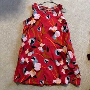 Sigrid Olsen Red Floral Sleeveless 100% Linen Shift Dress W/ Pockets Size 2X